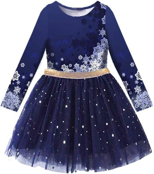 Toddler Girls Dresses Winter Long Sleeve Tutu Party Dress for Girl 2-12 Years Xmas Gift