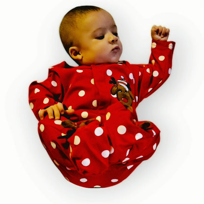 Babys "My First Christmas Romper" with reindeer print